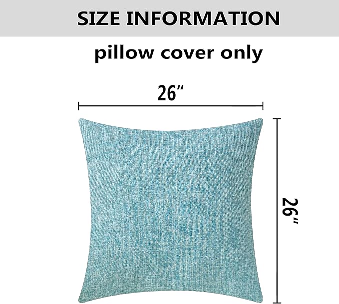 Home Brilliant Set of 2 Decor Linen Euro Shams Large Throw Pillow Covers Cushion Covers for Patio, 26 x 26 inch(66cm), Teal