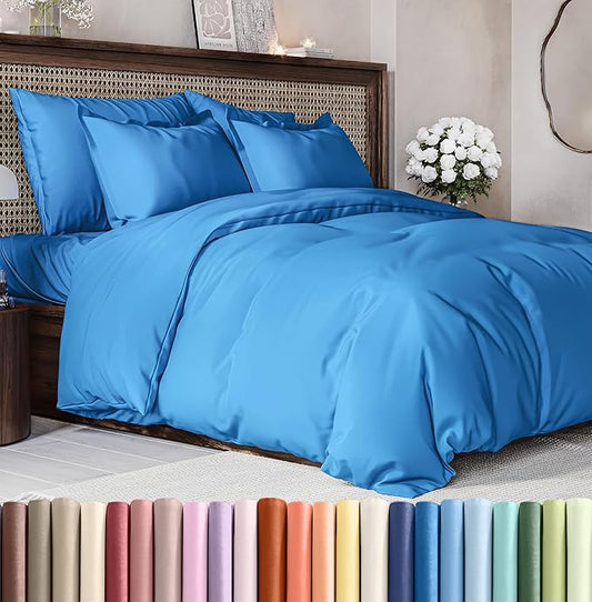 Duvet Cover King Size Set - Extra Soft King Size Duvet Cover 104 x 90 with 2 Pillow Shams - Hotel Luxury Easy Care and Fade Free w/Zipper Closures & Ties - Comfy Breathable Bedding Set (Royal Blue)