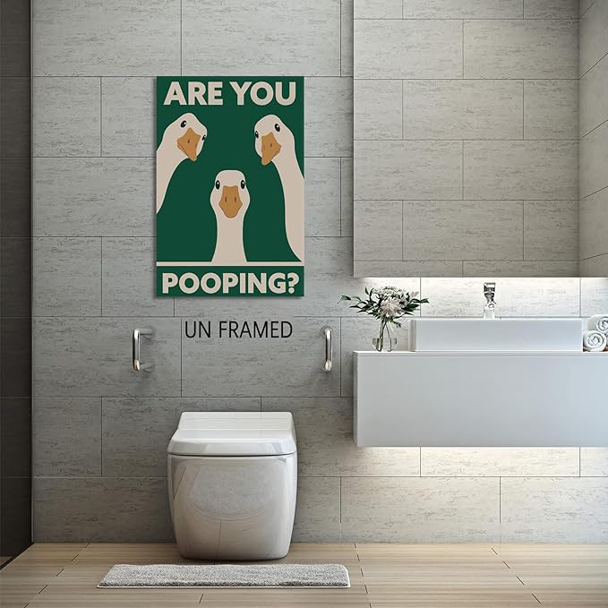RVETNGVM Funny Goose Wall Art Are You Pooping Vintage Bathroom Decor Poster Animals Goosey Humorous Bathroom Aesthetic Prints Painting For Fun Restroom Wall Decor Unframed 16"x24"