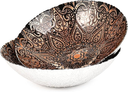Sungmor 2PC 12.5'' Large Thick Glass Fruit Bowls, Moroccan Style Decorative Serving Bowls, Beautiful Centerpiece Snacks Bowl, Salad Mixing Bowl, Kitchen Counter Display Tray for Breads, Vegetables