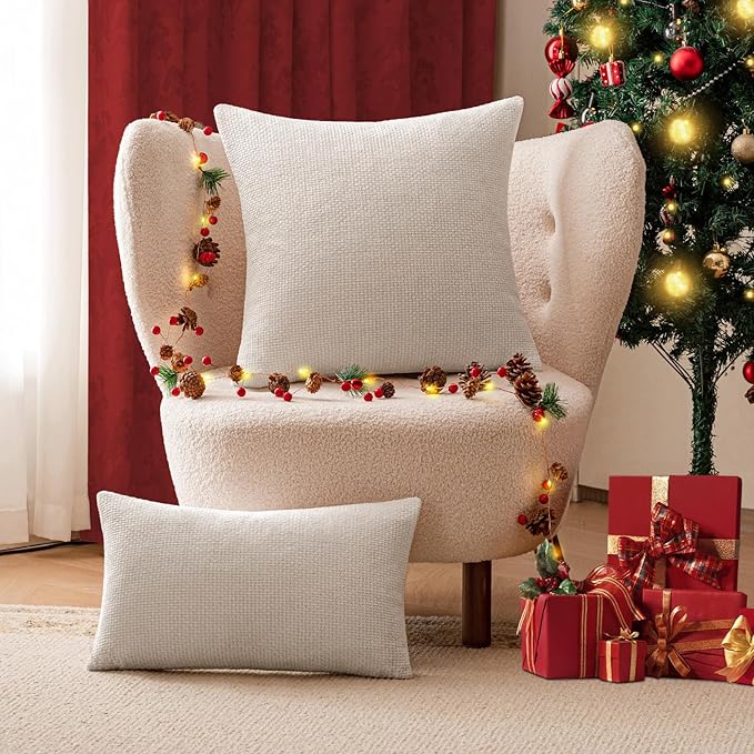 a moment Ivory Chenille Throw Pillow Covers 12x20 Inch Pack of 2 Modern Decorative Throw Pillow Covers Farmhouse Cross Covers Home Decor for Sofa Bedroom Living Room