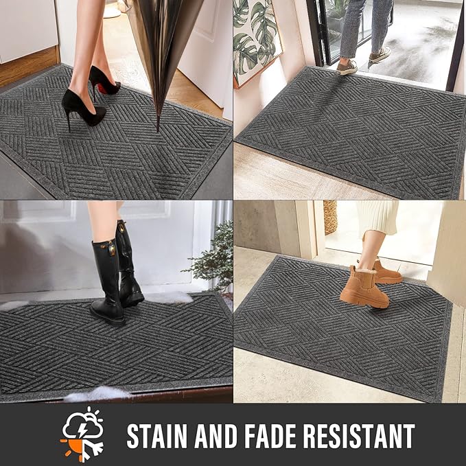 HIYARD Sturdy Front Door Mat, Absorbent Muddy Dirt Resist Welcome Door Mats Outdoor Indoor, Stain and Fade Resistant, Non-Slip Rubber Backing Low Profile Doormat for Entryway, 47×32, Grey