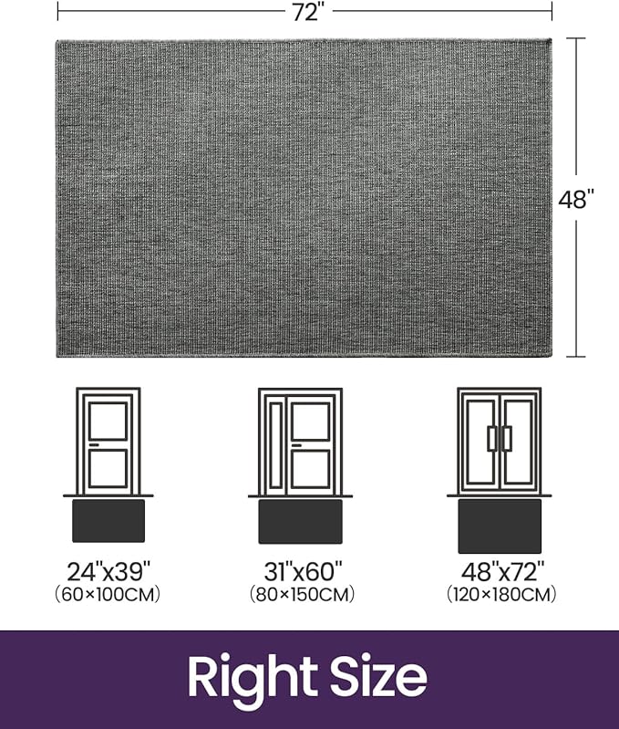 DEXI Dirt Trapper Door Mat, 48x72 Washable Doormat, Dirt Resistant and Absorbent, Easy Clean Low-Profile Floor Rugs for Entryway, Front Door, and Inside Entrance, Dark Grey