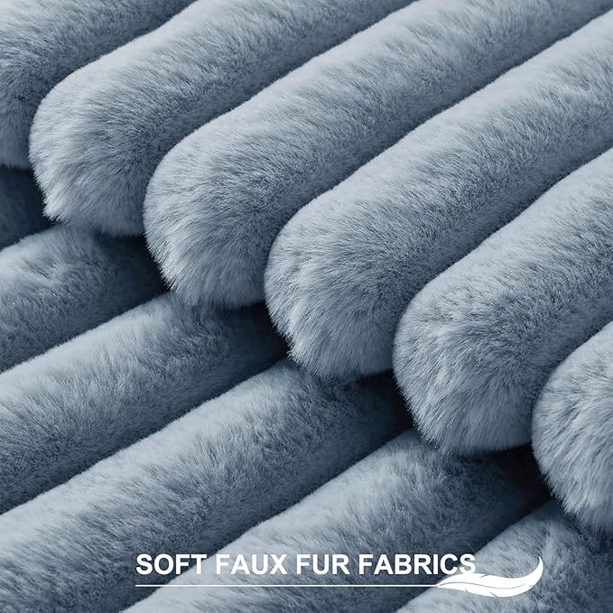 Pallene Faux Fur Plush Throw Pillow Covers 20x20 Set of 2, Luxury Soft Fluffy Striped Decorative Pillow Covers for Sofa, Couch, Living Room, Blue Grey