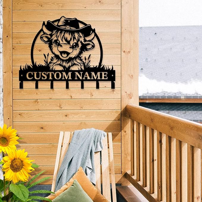 magilab Personalized Custom Highland Cow Wall Hooks,Metal Highland Cow Art Clothes Hooks,Metal Highland Cow Wall Home Storage Decorative,for Front Door, Hallway, Kitchen, Bedroom,Keys,Hats (Style B)