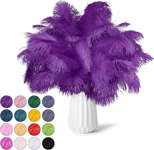 NEWONG 30pcs Purple Ostrich Feathers Natural Bulk 8-10inch(20-25cm) Vase Craft Wedding Home Party Centerpieces Christmas Day Decoration