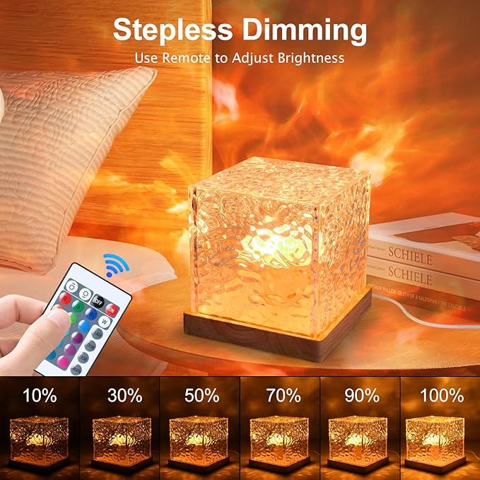 Northern Lights Projector Rechargeable,Ocean Wave Projector Mood Lighting Ambient Lighting with 16 Colors and Dynamic Water Effect for Living Room Bedroom Decor - Cordless 4.5"