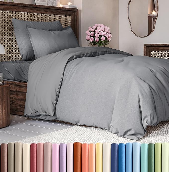 CGK Unlimited Duvet Cover Twin/Twin XL Size Set - Extra Soft Duvet Cover 68 x 90 with 1 Pillow Sham - Hotel Quality, Fade Free w/Zipper Closures & Ties - Bedding and Bed Linens Set (Heathered Grey)