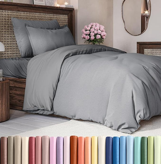 CGK Unlimited Duvet Cover Twin/Twin XL Size Set - Extra Soft Duvet Cover 68 x 90 with 1 Pillow Sham - Hotel Quality, Fade Free w/Zipper Closures & Ties - Bedding and Bed Linens Set (Heathered Grey)