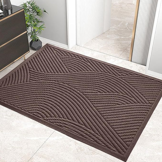 HIYARD Sturdy Front Door Mat, Absorbent Muddy Dirt Resist Welcome Door Mats Outdoor Indoor, Stain and Fade Resistant, Non-Slip Backing Entry Mat Low Profile Doormat for Entryway, 60×36, Coffee