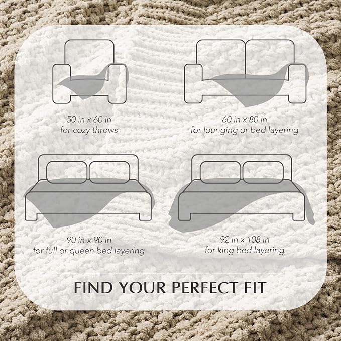 EVERGRACEHOME Chunky Chenille Knit Throw Blanket for Couch, Soft Luxurious Moss Stitch Blankets for Bed, Cozy Decorative Farmhouse Knitted Throws for Sofa, Sand Dune, 50" x 60"