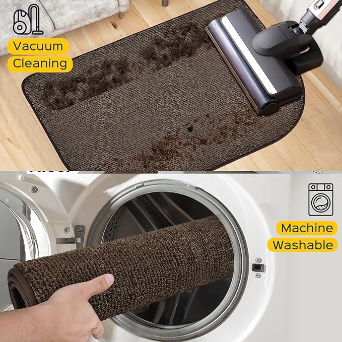 Washable Kitchen Rug 24" x 82" / 60cm x 210cm, Non Slip Kitchen Mat for Floor, Absorbent Indoor Entryway Runner Rug for Hallway, Laundry, Bathroom, Bedroom (Roll Packing)