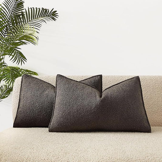 JUSPURBET 12x20 Pillow Covers Set of 2 Decorative Throw Pillow Covers Case for Couch Sofa Bed Soft Boucle Textured Lumbar Cushion Covers with Hidden Zipper for Home Decor Living Room,Dark Coffee
