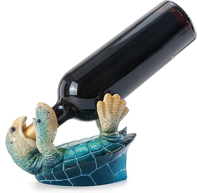 VVGIFTS Sea Turtle Decorative, Figurine Sea Turtle Wine Bottle Holder, Coastal Beach Decor, Resin Statue for Home Desk Tabletop, Ornament Gift Decorations (Bule)