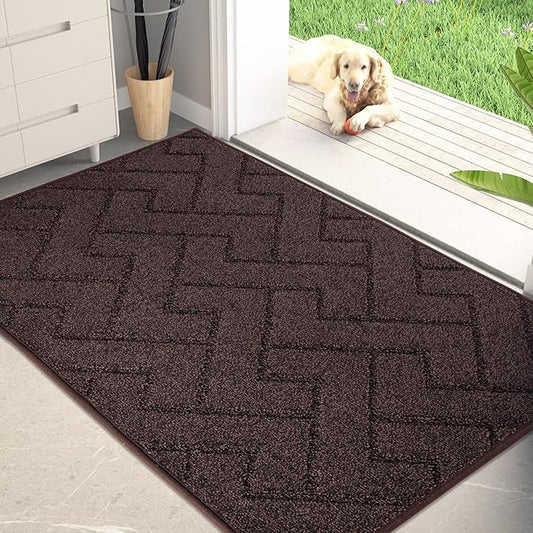 PURRUGS Dirt Trapping Door Mat 32" x 47", Non-Slip Machine Washable Entry Rug, Dog Doormat, Indoor Front Door Mat, Super Absorbent Entryway Rug for Muddy Shoes & Paws, Brown