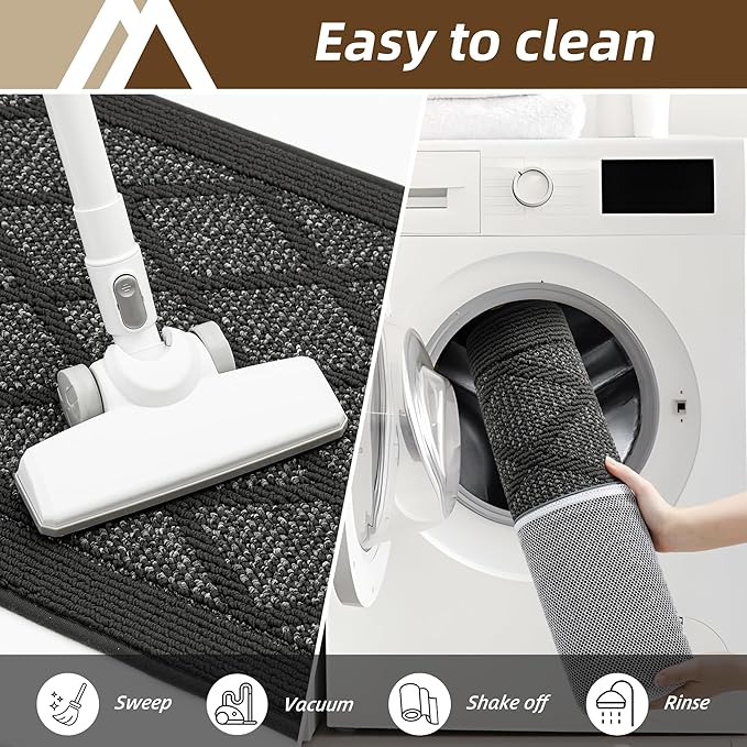 COSY HOMEER Non-Slip Door Mat 20"x32", Entryway Rugs Low Profile Absorbent Dirt Trapper Doormat for Front Entrance, Washable Polypropylene Entry Mat (Dark Grey)