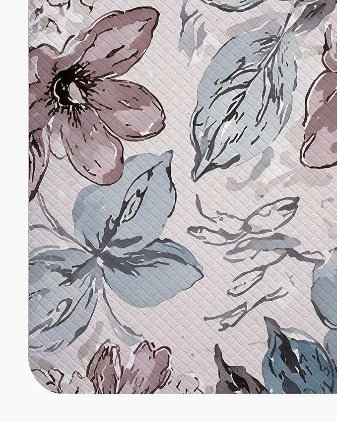 DEXI Kitchen Mats for Floor, 23x86, Cushioned Standing Mat Anti Fatigue, Wide Waterproof Comfort Floral Padded for Laundry Room Office, Pink and Teal