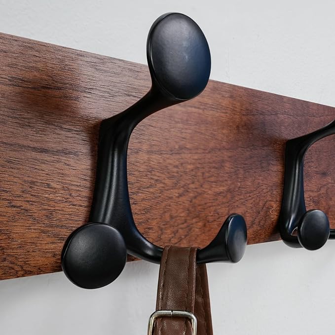 SKOLOO 30-Inch Wood Coat Rack Wall Mount with 5 Triple Hooks - Ideal for Family Entrances, Classrooms, and Pet Supplies Storage - Perfect Coat Hooks for Wall,Mahogany (Sapele), Pack of 2