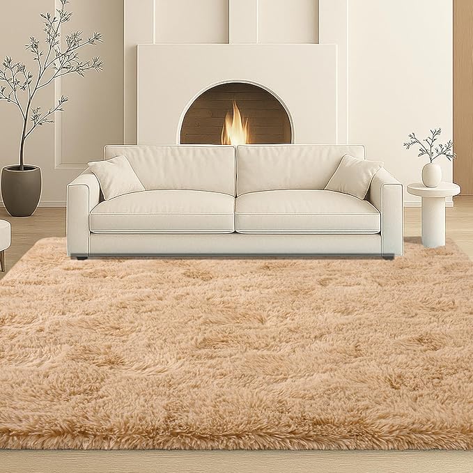 Mtandyx 6x9 Rugs for Living Room, Rugs for Bedroom,Plush Fluffy Carpet, Non-Slip Upgrade Beige Rug, Suitable for Kids Dorm Home Decor Aesthetics.