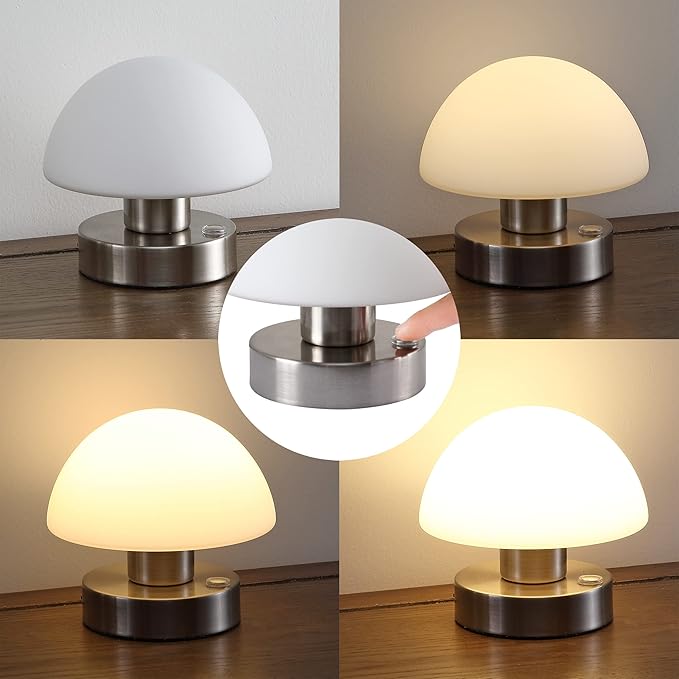 JONATHAN Y JYL7113B Zoe 5.75" Modern Minimalist Iron Rechargeable Integrated LED Table Lamp Contemporary Bedside Desk Nightstand Lamp for Bedroom Living Room Office, Nickel/White