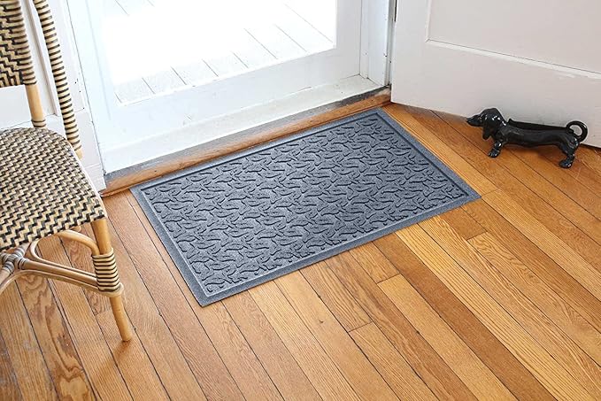 WaterHog Water Trapping Door Mat - Slip-Resistant Indoor/Outdoor Entrance Rug for Front Door, Entryways, Patios, Porch, Mudrooms, Hallway, Made in USA, Dogwood Leaf Collection, Bluestone, 2' x 3'