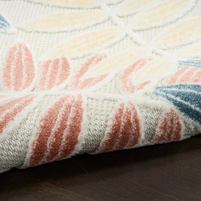 Nourison Home Aloha Ivory Blue 5'3" x 7'5" Area Rug - Easy Clean, Non Shedding, Bed Room, Living Room, Dining Room, Kitchen (5' x 8')