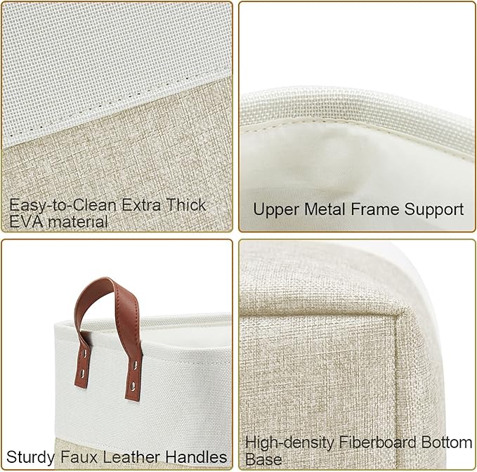DECOMOMO Large Fabric Storage Baskets - Linen Closet Storage Bins with Handles for Laundry, Clothes, Home, Office (Beige & White, XXL - 3 Pack)