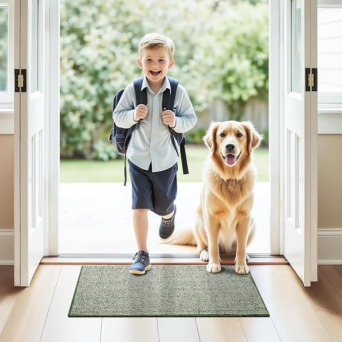 GRANNY SAYS Front Door Mat Outside Entrance, Door Mats for Entryway, Welcome Matt Non-Slip, Entryway Front Porch Mat Low Profile Resist Dirt Easy to Clean, 32"x20", Green Beige