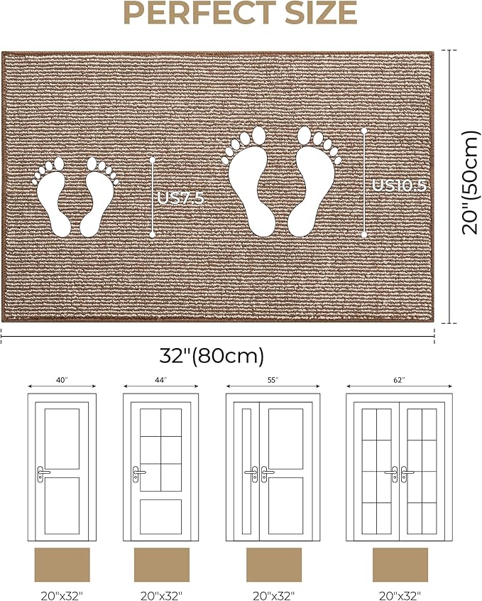 GRANNY SAYS Front Door Mat Indoor Entrance, Indoor Doormat Non Slip Washable, Low Profile Outdoor Welcome Mat, 32" x 20" Resist Dirt Absorbent Door Mats for Entryway, Floor, Brown Beige