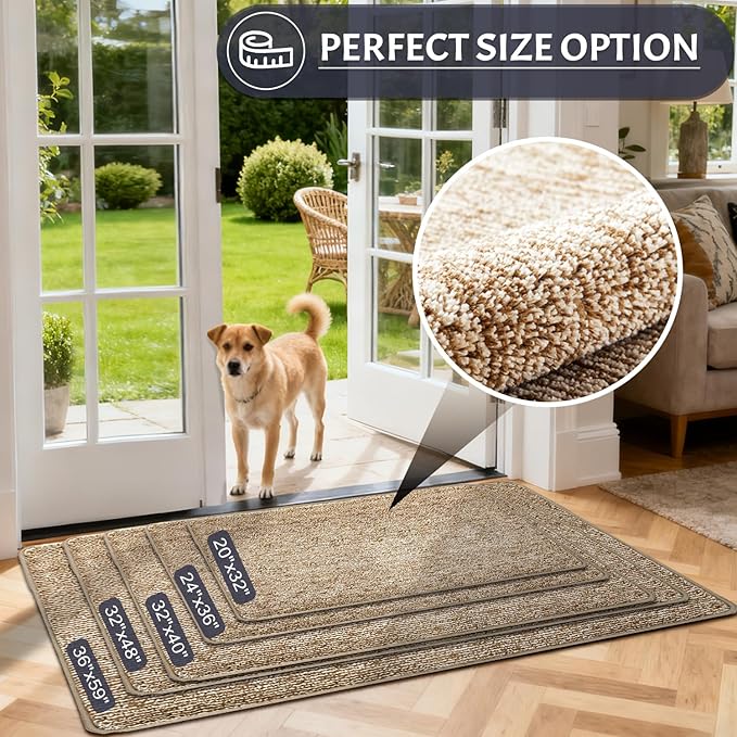 REFETONE Indoor Doormat, Front Door Mat 36"x60" Absorbent Rubber Backing Non Slip Back Door Mats, Washable Low-Profile Inside Floor Mat Door Rugs for Entryway, Resist Dirt Mud Mat for Dogs, Coffee