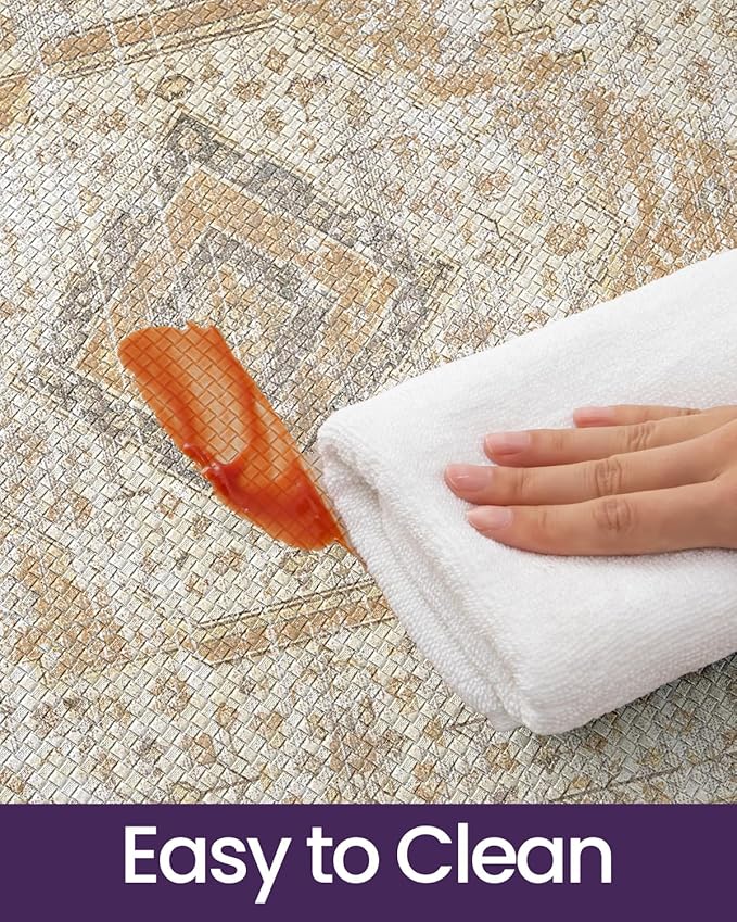 DEXI Kitchen Floor Mats Anti Fatigue, 17x59 Cushioned Vintage Runner Rug Waterproof, Standing Comfort Memory Foam Padded for Front Sink Laundry Office, Beige and Light Orange