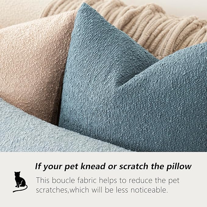 Foindtower Decorative Textured Boucle Throw Pillow Covers Accent Solid Pillow Cases Neutral Soft Cozy Couch Cushion Case for Chair Sofa Bedroom Living Room Home Decor 16x16 Inch,1PC,Misty Blue