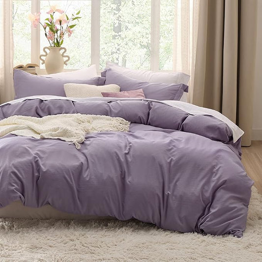 Bedsure Grayish Purple Duvet Cover Full Size - 3 Pieces Prewashed Extra Soft Cotton-Like Bedding Set, Includes 1 Duvet Cover 80x90 Inches with Zipper Closure & 2 Pillow Shams, Comforter Not Included