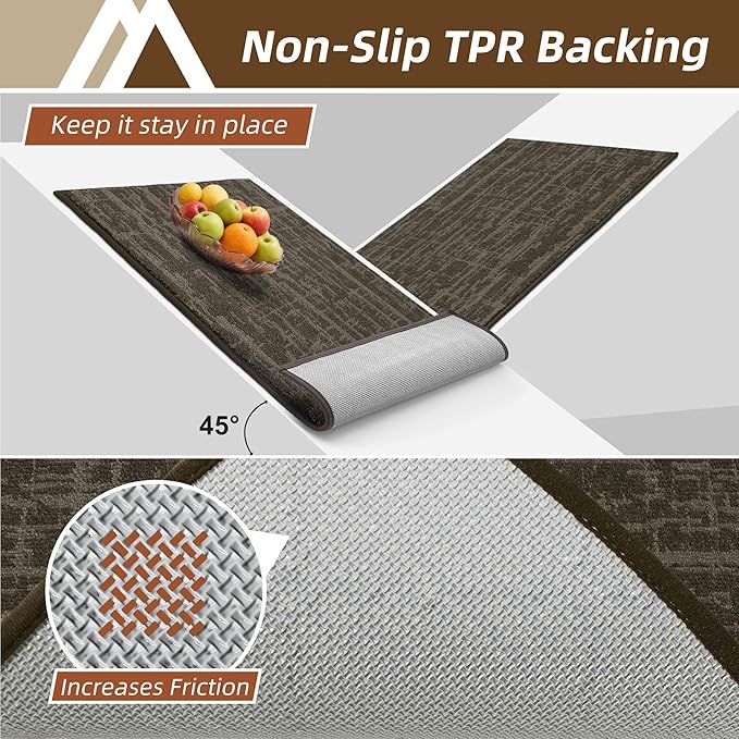 COSY HOMEER Kitchen Rugs Non Slip Washable 24"x36"+24"x60",Absorbent Soft Kitchen Mats for Floor,Polyester Kitchen Runner Rug Sets of 2,Kitchen Floor Mats for Sink Mat,Hallway,Laundry,Brown