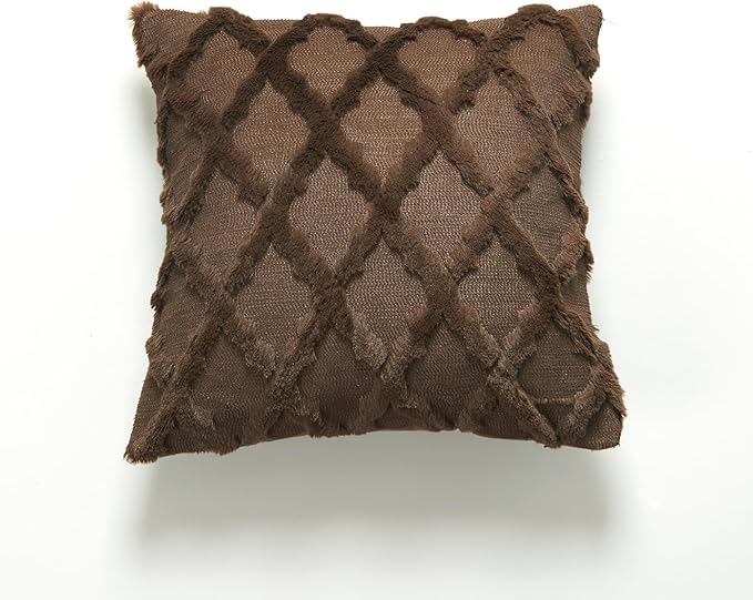 EMMTEEY Boho Throw Pillow Covers 18X18 - Single-Side Fluffy Stripe Stitching Embroidery, Wrinkle Resistant Pillow Case for Couch/Living Room/Bedroom Décor, Dark Khaki