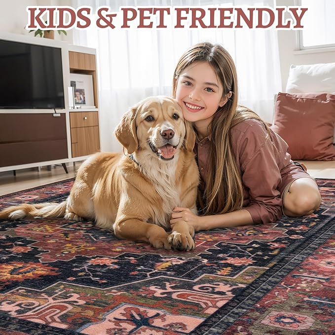 Tangsoo 2x6 Washable Runner Rug for Hallways, Non Slip Vintage Runner Rug, Soft Boho Low Pile Long Rug Runner, Carpet Runners for Kitchen Bedroom Entryway Bathroom Living Room