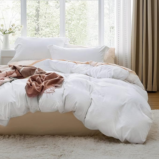 Bedsure White Duvet Cover Queen Size - 3 Pieces Prewashed Cotton-Like Extra Soft Bedding Set, Includes 1 Duvet Cover 90x90 Inches with Zipper Closure & 2 Pillow Shams, Comforter Not Included
