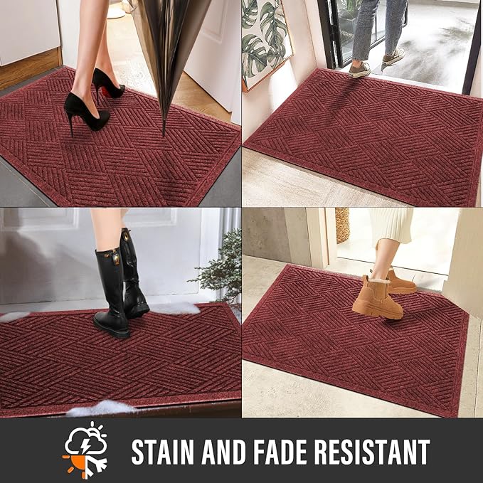 HIYARD Sturdy Front Door Mat, Absorbent Muddy Dirt Resist Welcome Door Mats Outdoor Indoor, Stain and Fade Resistant, Non-Slip Rubber Backing Low Profile Doormat for Entryway, 47×32, Red