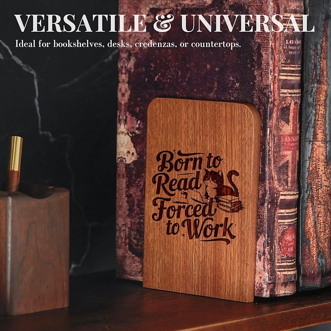 Book Lovers Gifts, Novelty Bookends Unique, Gifts for Book Lovers, Heavy Duty Wooden Book Ends for Shelves Decorative(1 Pair, 4.72x6.69 Inches) - Born to Read