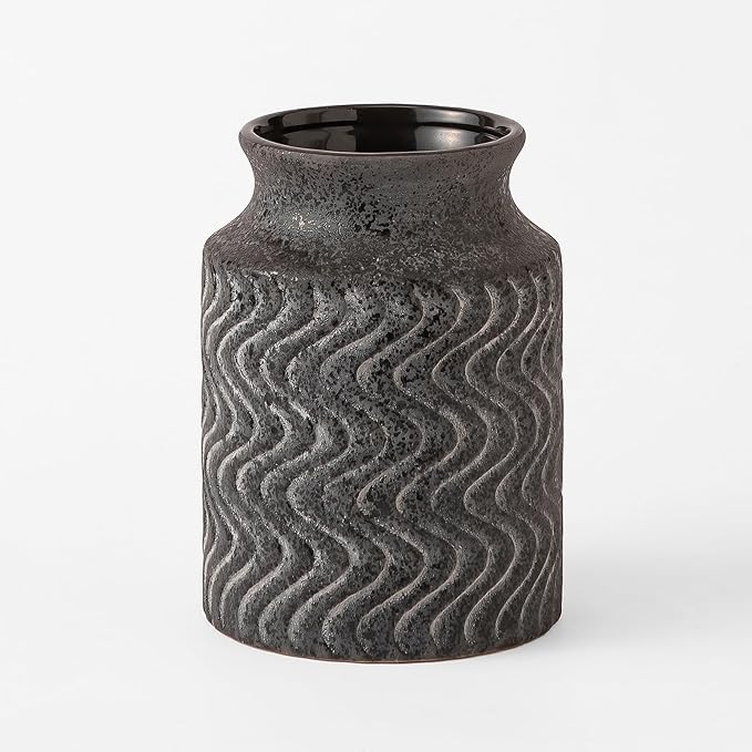 Rustic Vases for Home Decor. Ceramic Vase for Dining Table Decor. Terracotta Decorative Vase - 7.8inch Black Vintage Fall Flower Vase - Rustic Table Vases