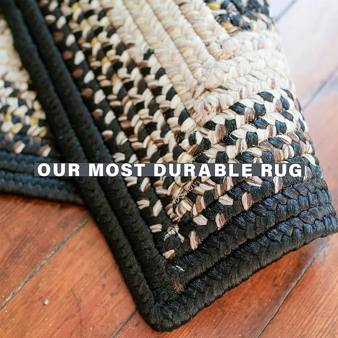 Black Mist Braided Oval Rug 20"x30" - Black & Tan Rustic Rugs for Entryway and Kitchen, Water Absorbing, Machine Washable and Reversible - Both Indoor and Outdoor