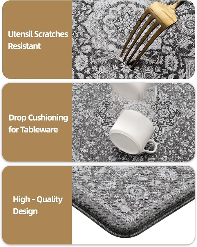 Color&Geometry Anti Fatigue Kitchen Mats for Floor 24x59, Vintage Decor, Easy Clean, Waterproof & Oil Proof, 0.4" Thick Cushioned, Non-Slip Kitchen Runner Rug for Sink, Laundry, Office, Grey