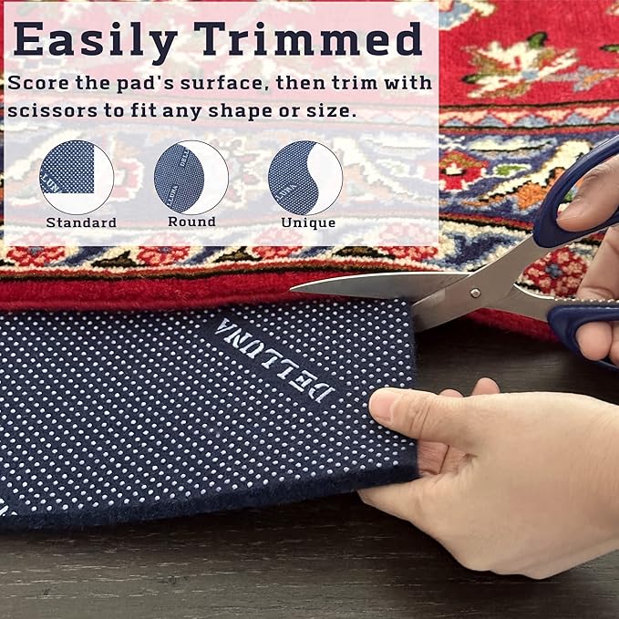 DELLUNA Non-Slip Area Rug Pad 2'x10', 3/8" Thick Double Side Rubber + Felt, Premium Deluxe Cushioned- Safe for All Floors, Adds Comfort and Protection, Ultra Strong Grip, Stop Rug from Moving.