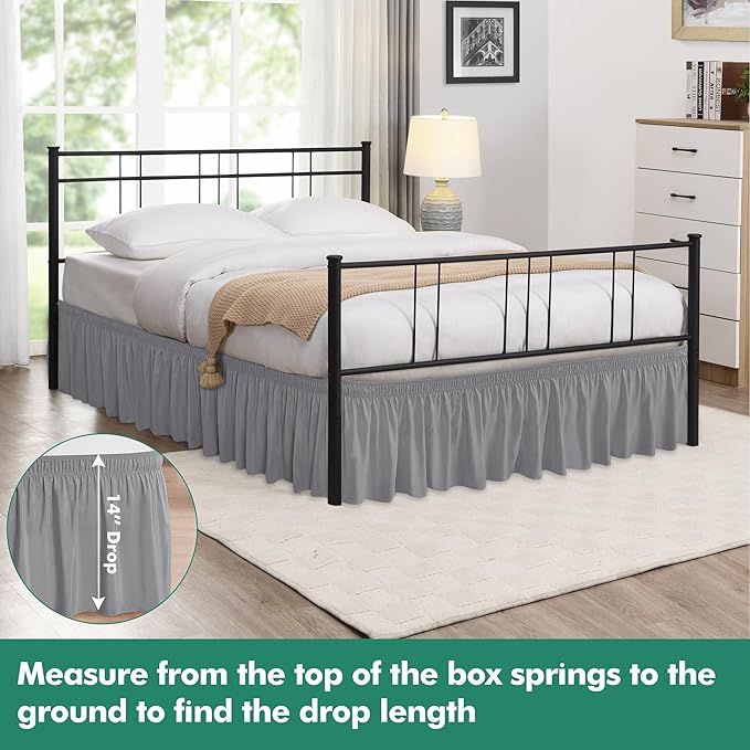 Biscaynebay Wrap Around Bed Skirts with Split Corners for King Beds 14" Drop, Silver Grey Elastic Dust Ruffles Adjustable Easy Fit Wrinkle & Fade Resistant Silky Luxurious Fabric Machine Washable