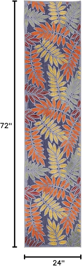Nourison Home Aloha Navy Multicolor 2' x 6' Area Rug - Easy Clean, Non Shedding, Bed Room, Living Room, Dining Room, Kitchen (6' Runner)