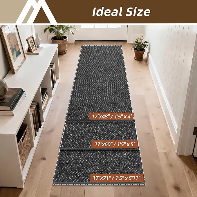 COSY HOMEER Door Mat 17" x 71" Non Slip Absorbent Entryway Rugs Dirt Trapper Doormats Washable Entrance Mats Low Pile Welcome Floor Mat for Front Back Door and Entry Mats,Dark Grey(Roll Packing)