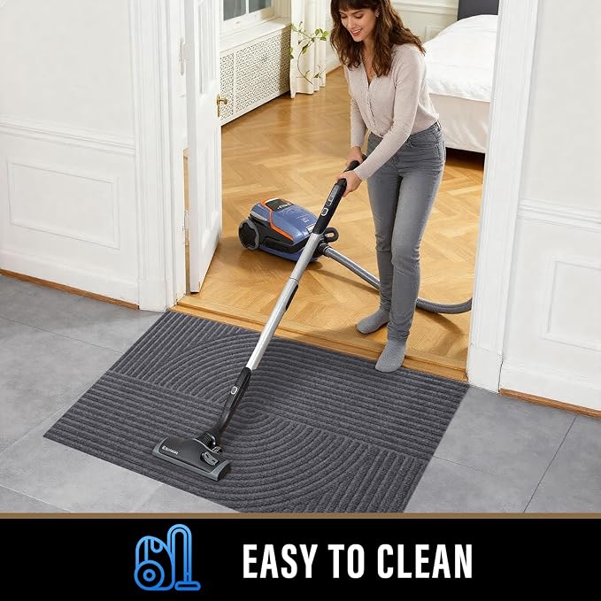 PLEASOR Front Door Mat Outside Entrance, Dirt Resistant and Absorbent Welcome Door Mat Outdoor Indoor,Sturdy Non-Slip Backing Entry Mat, Low Profile Doormat for Entryway, 47x32, Grey