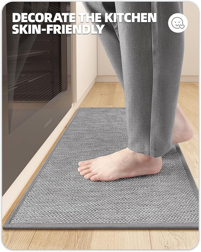 Color&Geometry Kitchen Rugs and Mats Non Slip Washable, Absorbent,Woven Kitchen Runner Rug Easy to Clean Kitchen Floor Mats for in Front of Sink, Laundry Room, Hallway, 24''x83'', Light Grey