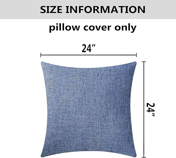 Home Brilliant 2 Pack Burlap Lined Linen Euro Pillow Shams Covers Large Pillowcases for Bedroom Couch, 24 inch(60x60cm), Navy Blue