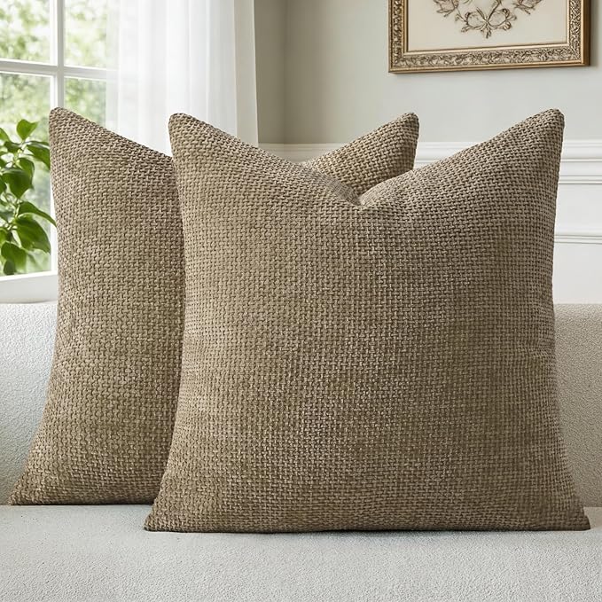 a moment Brown Chenille Throw Pillow Covers 22x22 Inch Pack of 2 Modern Decorative Throw Pillow Covers Farmhouse Cross Covers Home Decor for Sofa Bedroom Living Room